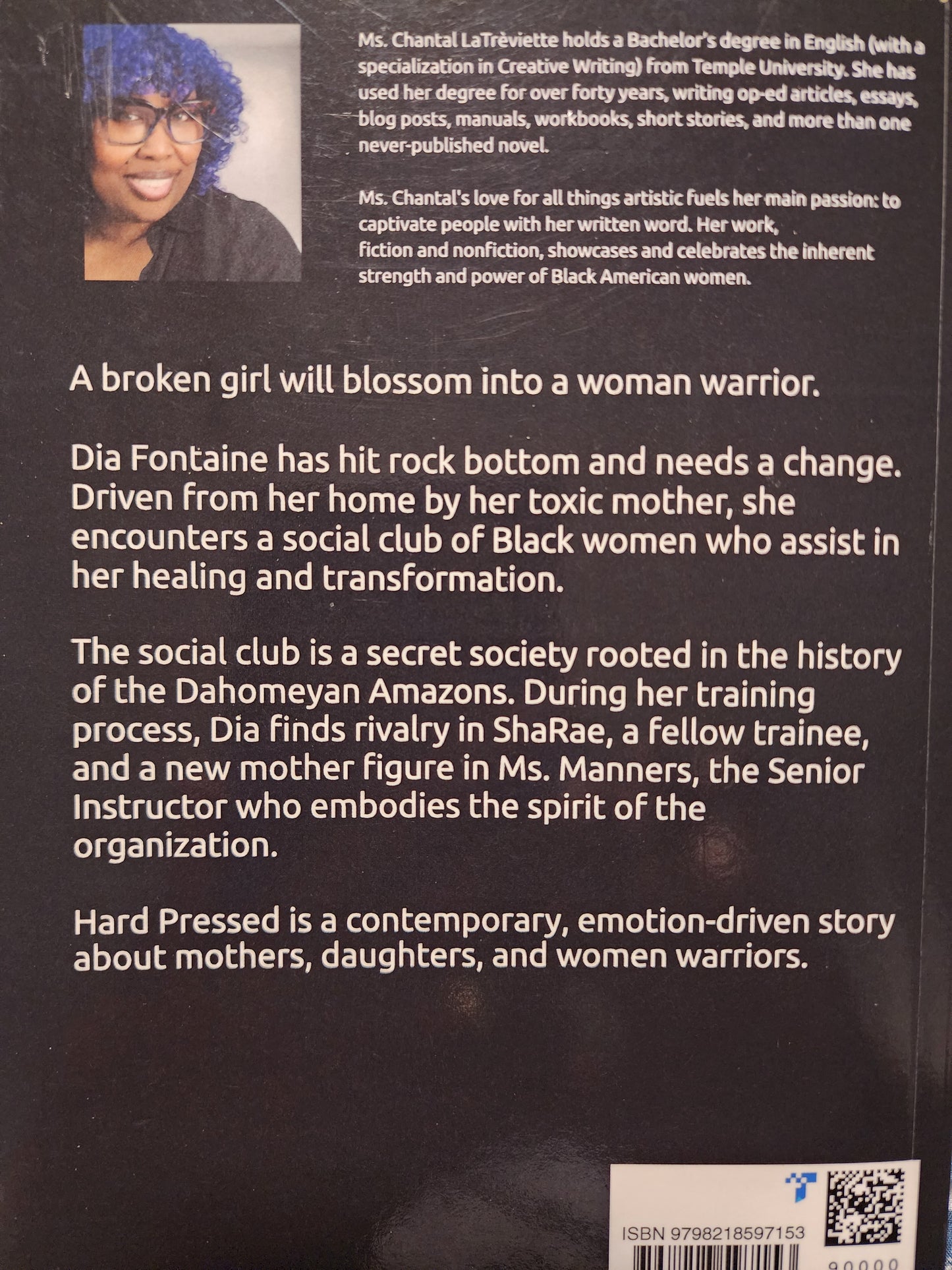 Book back cover with text and a barcode on a dark background