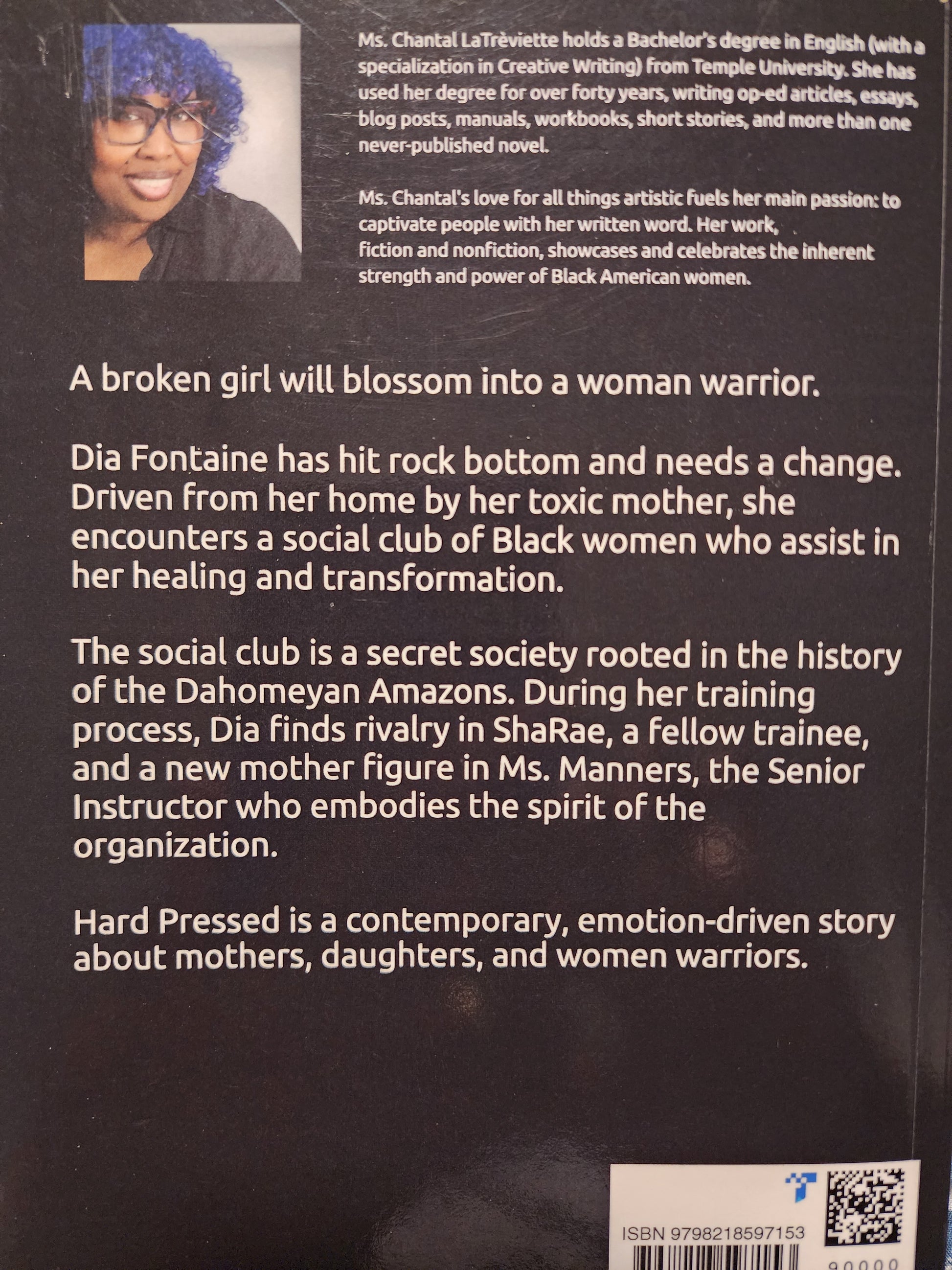 Book back cover with text and a barcode on a dark background